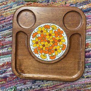 VTG Goodwood Groovy Retro Mod Cheeseboard 12x12” Floral 70s Dopamine